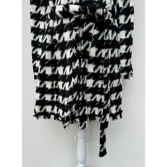 L' Agence Houndstooth print trench coat jacket black & white Sz. 8 New with tags - Picture 6 of 15